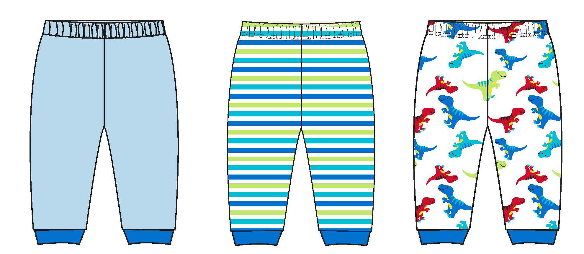 ''Baby Boy's Printed Pull-On PANTS w/ Striped, Solid, & Dinosaur Print - Sizes 0/3M-9M''