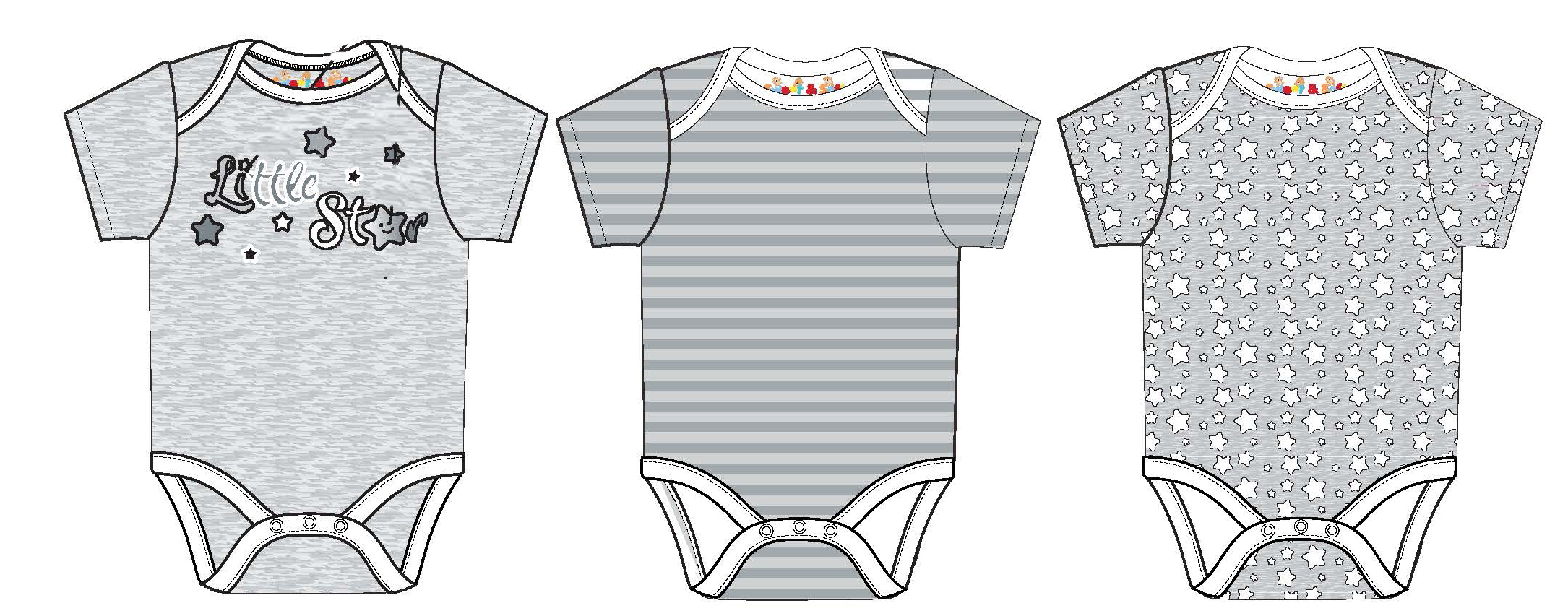 ''Gender Neutral Baby's Printed Short-Sleeve Onesie w/ Stripes, Night Sky, Embroidered Little Star Pr