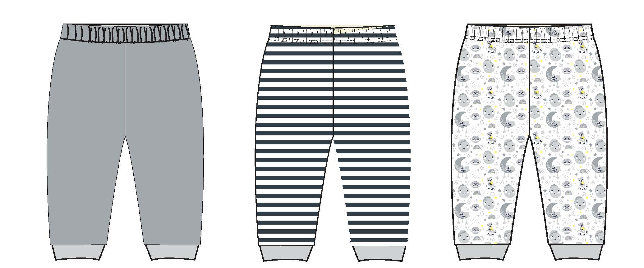 ''Gender Neutral Baby's Printed Pull-On PANTS w/ Striped, Solid, & Night Sky Print - Sizes 0/3M-9M''