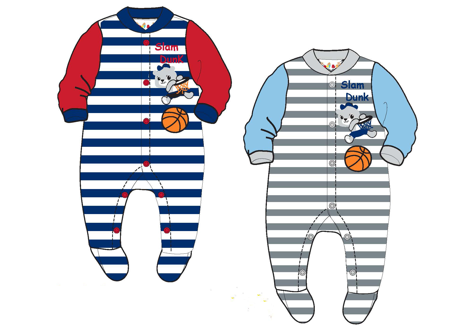 Baby Boy's Knit Striped Footed PAJAMAS w/ Basketball Slam Dunk Print