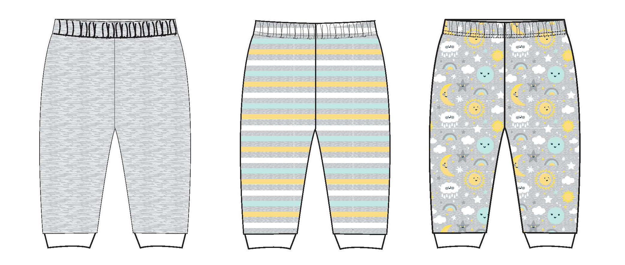 ''Gender Neutral Printed Pull-On PANTS w/ Solid, Sky Emoji, & Striped Print - 3-Pack''