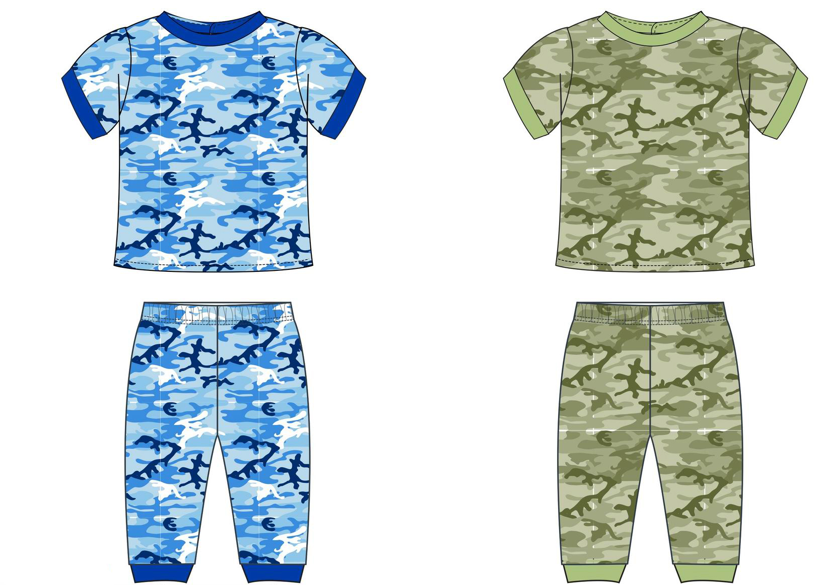 Boy's 2 PC. Rib Pajama Sets w/ Short-Sleeve SHIRT & Pull-On Pants - Camo Print - Sizes 12M-24M