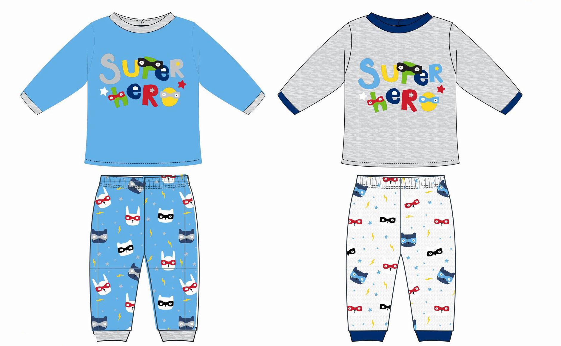 Boy's 2 PC. Rib Pajama Sets w/ Long-Sleeve SHIRT & Pull-On Pants - Superhero Print - Sizes 2T-4T