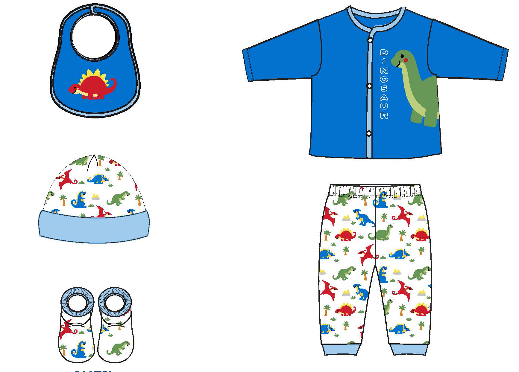 5 PC. Baby Boy's Printed Cardigan & Apparel Sets w/ Dinosaur Print
