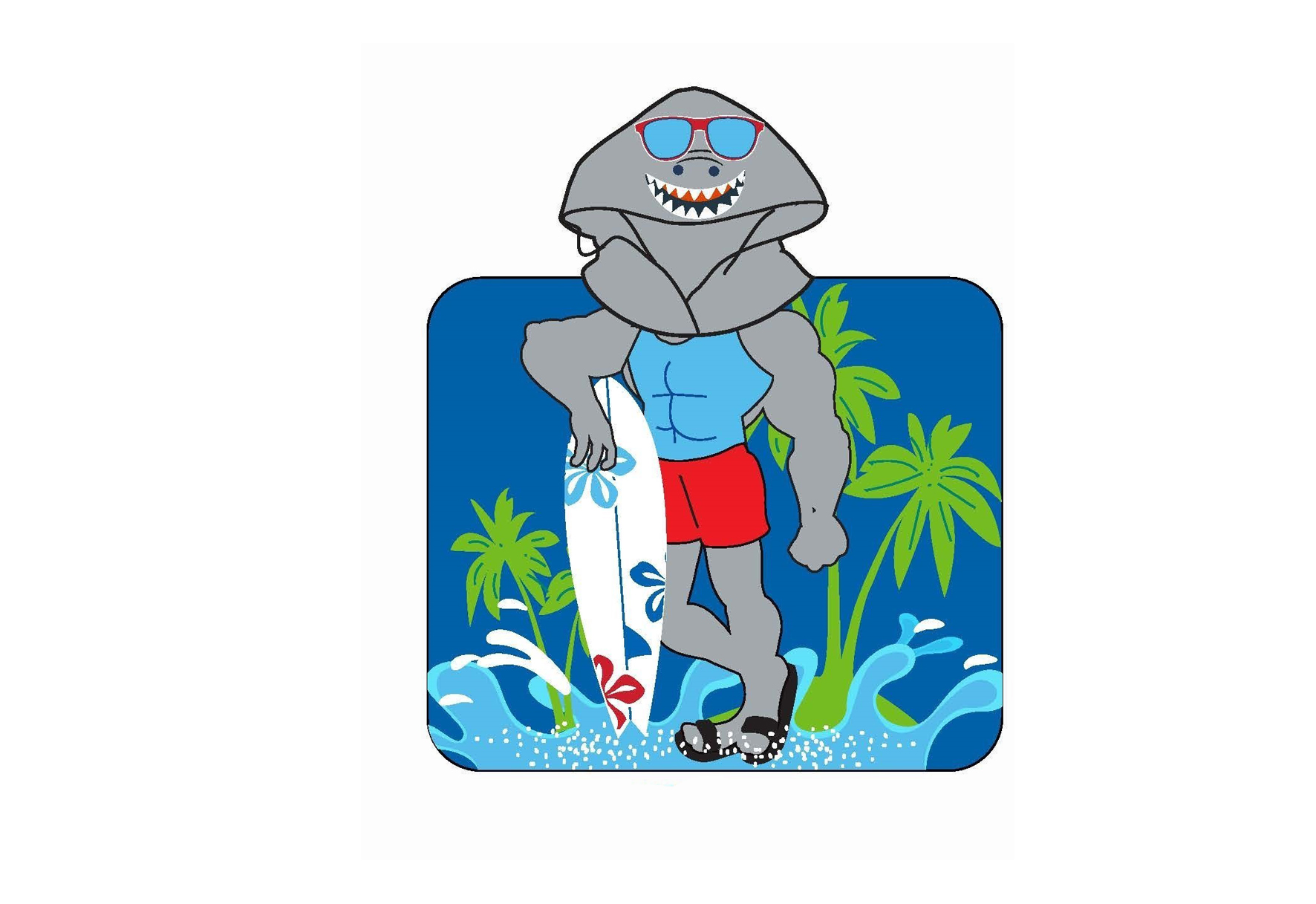 Boy's Printed Pool & Beach TOWEL Changing Ponchos w/ Shark Print