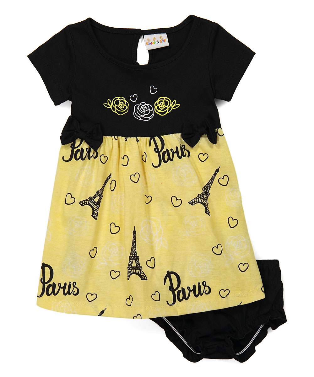 Baby Girl's Cap Sleeve Dress & Panty UNDERWEAR Set w/ Paris & Rose Print