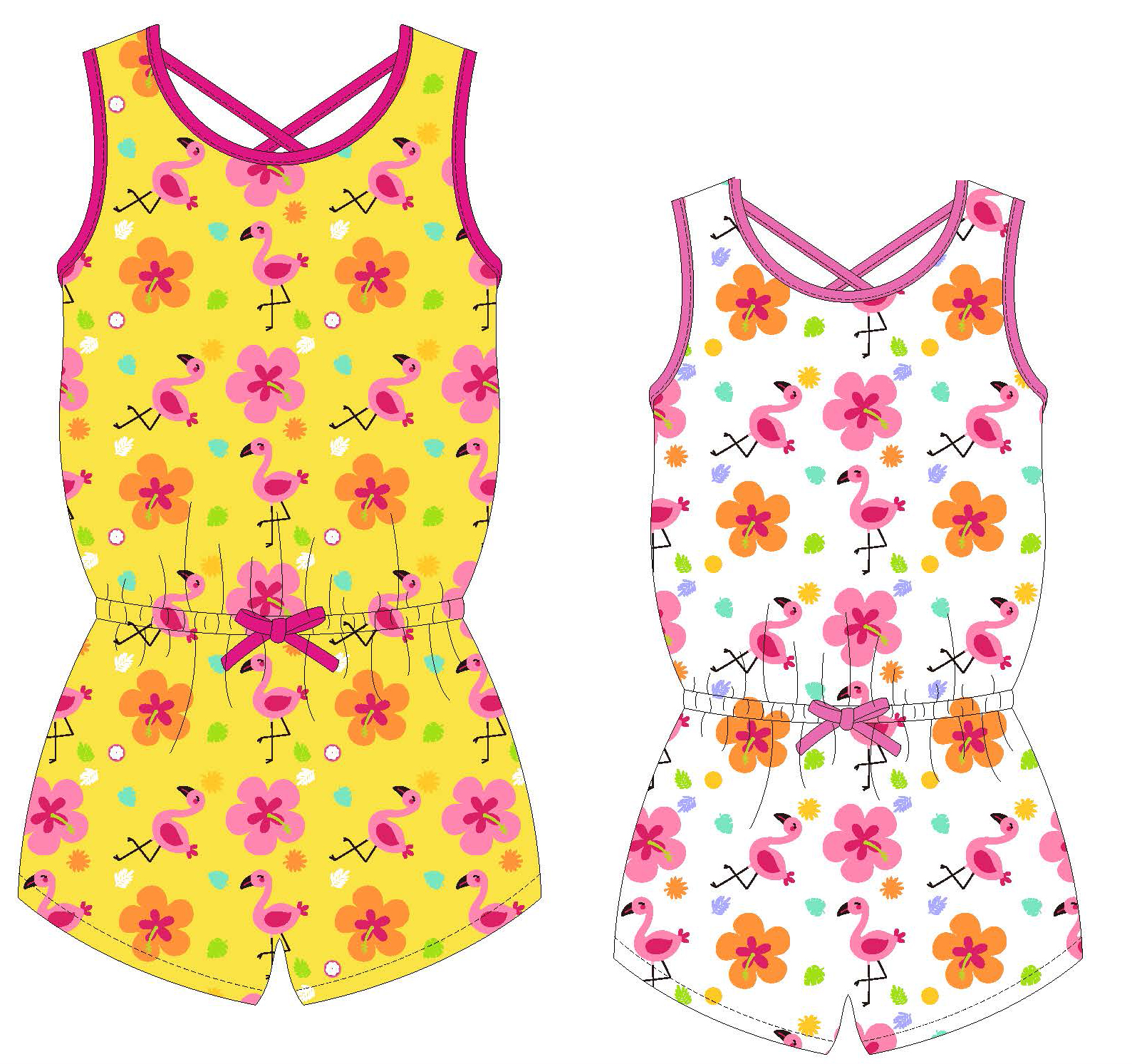 Girl's Knit One-Piece Tank Rompers w/ Flamingo Print - Sizes 4-6X