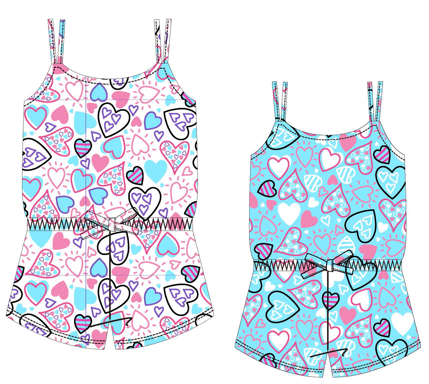 Girl's Knit One-Piece Tank Rompers w/ Heart Print - Sizes 4-6X