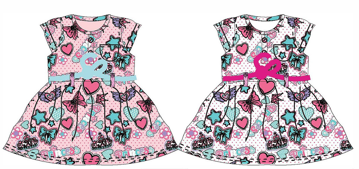 Toddler Girl's Knit Belted DRESS w/ Polka Dot Heart & Star Print - Sizes 2T-4T