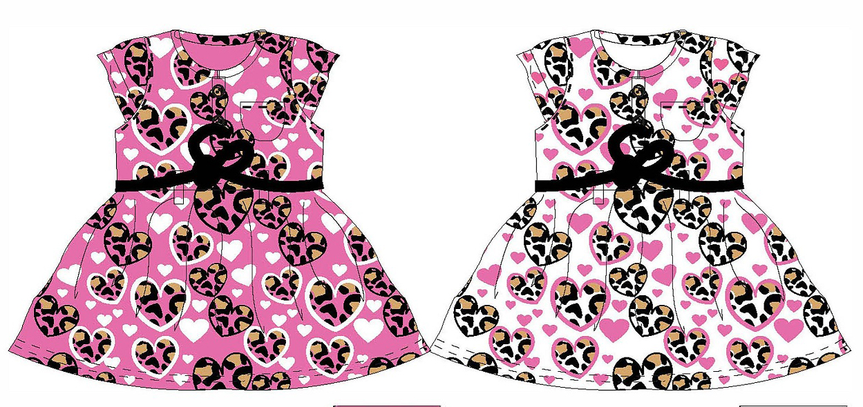 Toddler Girl's Knit Belted DRESS w/ Leopard & Heart Print - Sizes 2T-4T