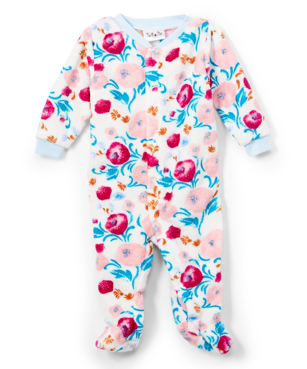 Baby Girl's Coral Fleece Footed PAJAMAS w/ Two Tone Floral Print