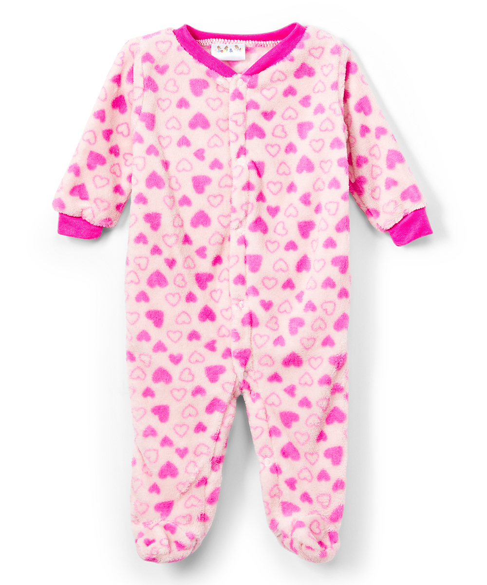 Baby Girl's Coral Fleece Footed PAJAMAS w/ Two Tone Heart Print