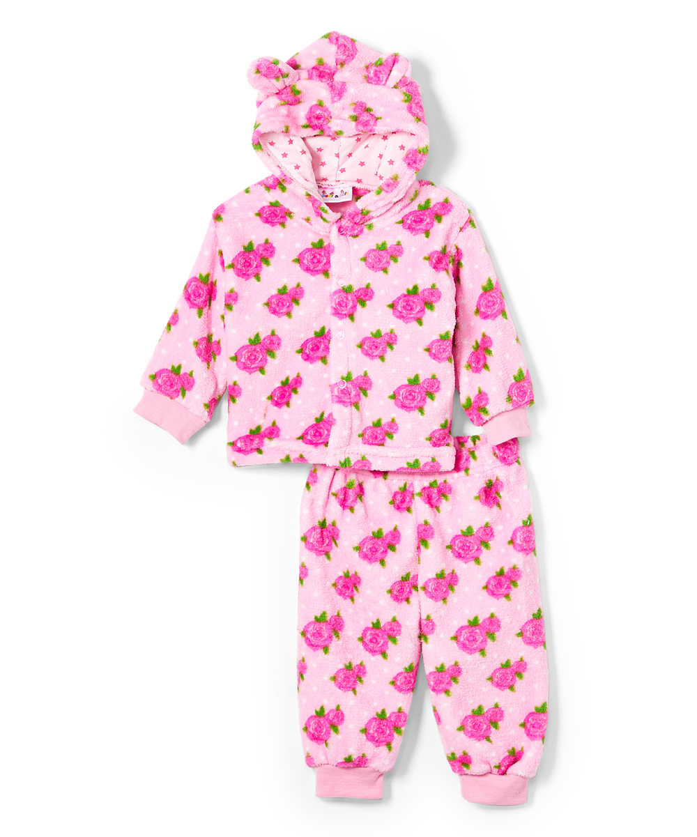 Baby Girl's Coral Fleece Pajama & Pull-On PANTS Sets w/ Rose Flower Print