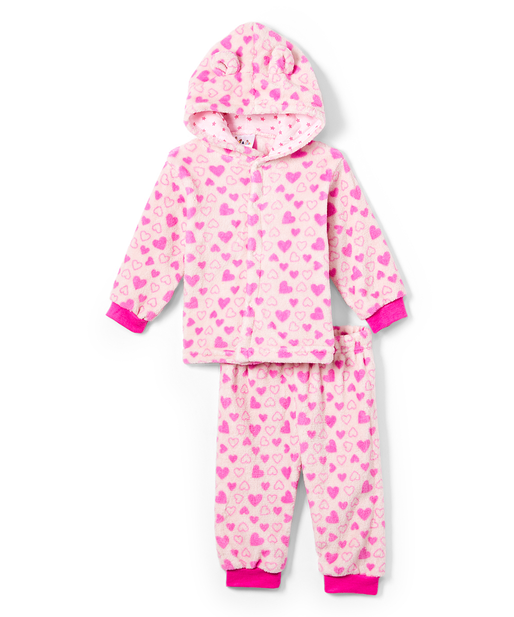 Baby Girl's Coral Fleece Pajama & Pull-On PANTS Sets w/ Two Tone Hearts Print