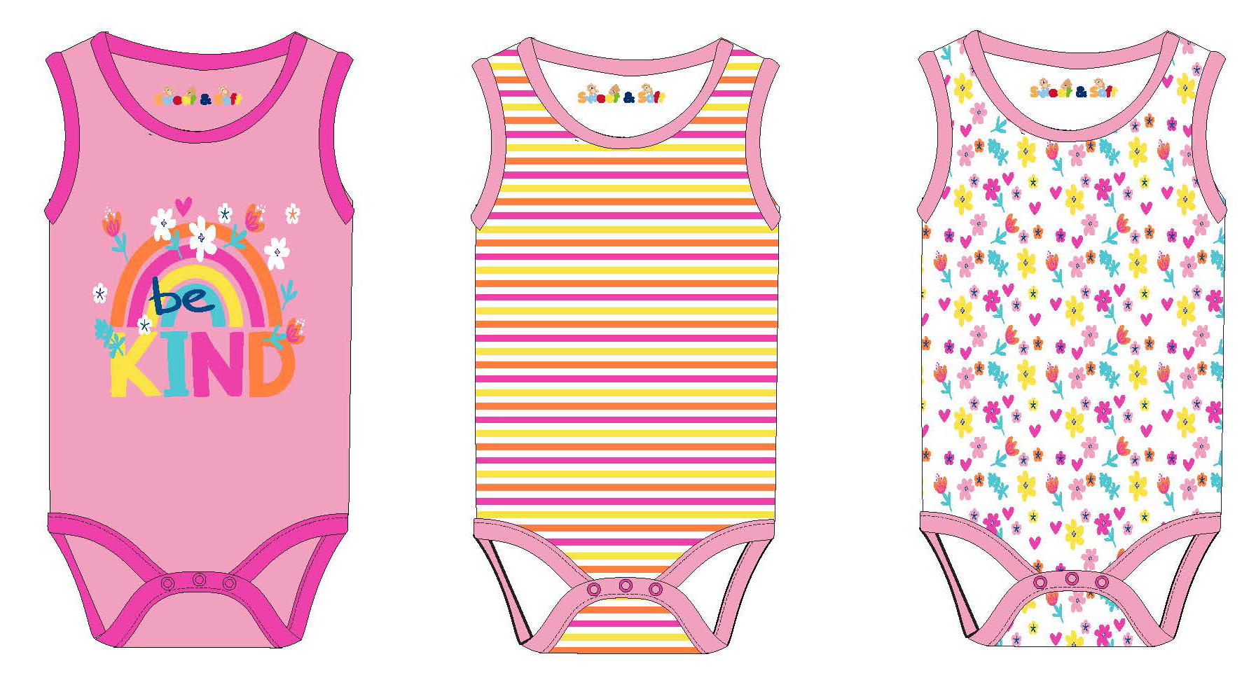 ''Baby Girl's Sleeveless Tank Bodysuit Onesies w/ Rainbow, Striped, & Floral Print -Sizes 0/3M-9M - 3