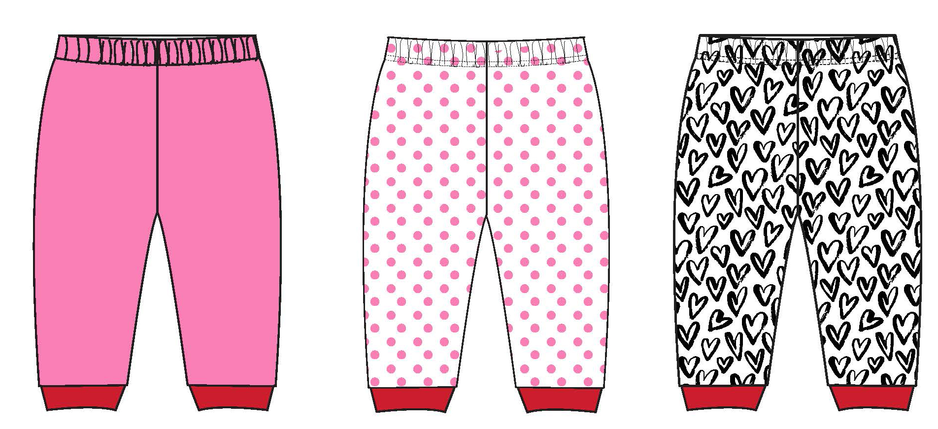 ''Baby Girl's Printed Pull-On Pants w/ Solid, Polka Dot & VALENTINE's Day Print -Sizes 0/3M-9M - 3-Pa