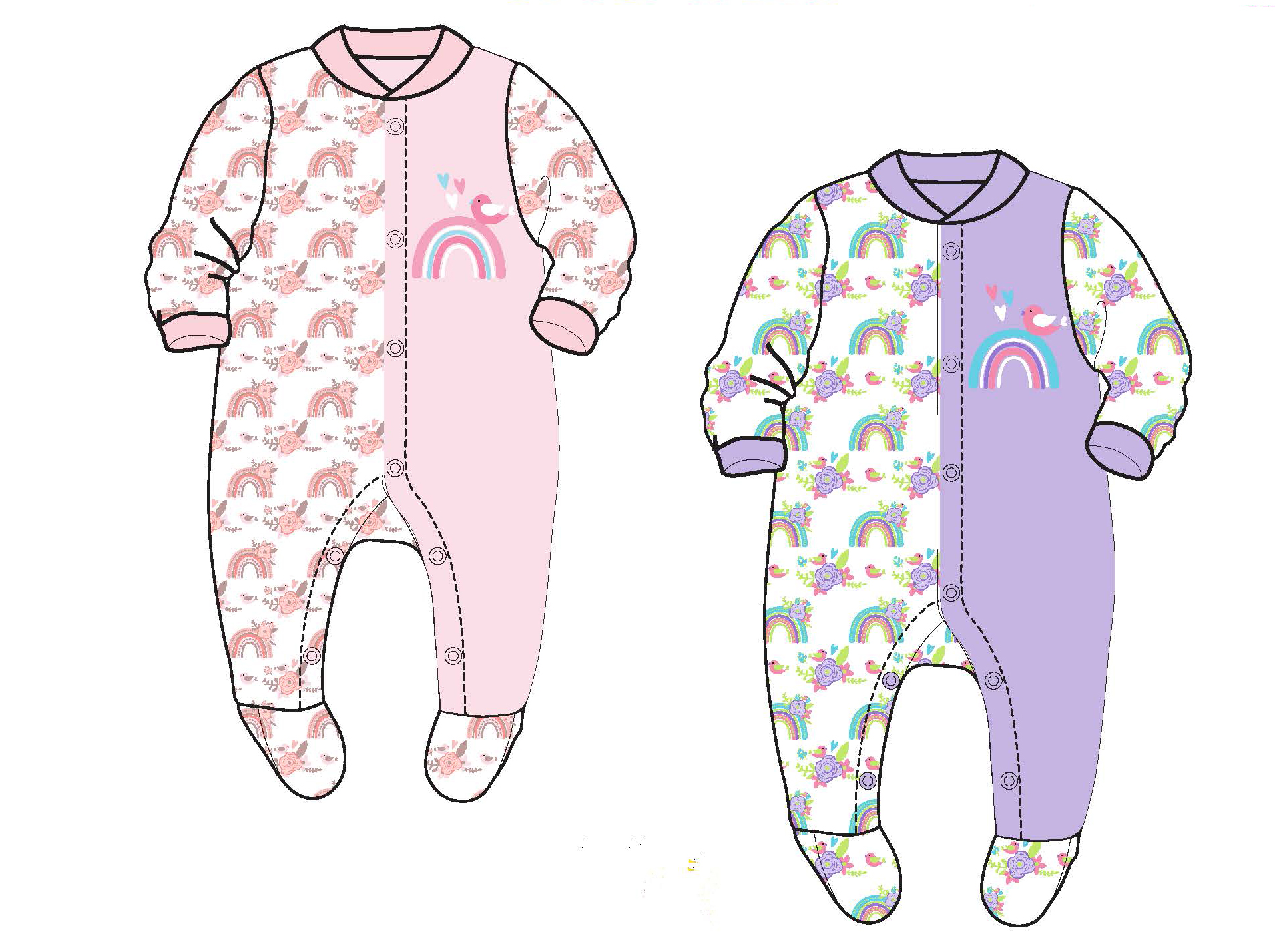 Baby Girl's Knit One-Piece Footed PAJAMAS w/ Rainbow Print - Sizes 0/3M-9M