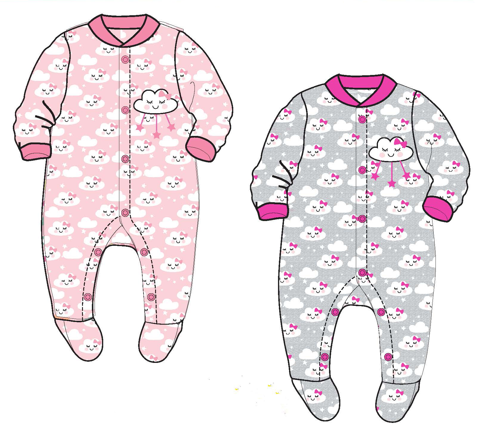 Baby Girl's Knit One-Piece Footed PAJAMAS w/ Bedtime Cloud Print - Sizes 0/3M-9M