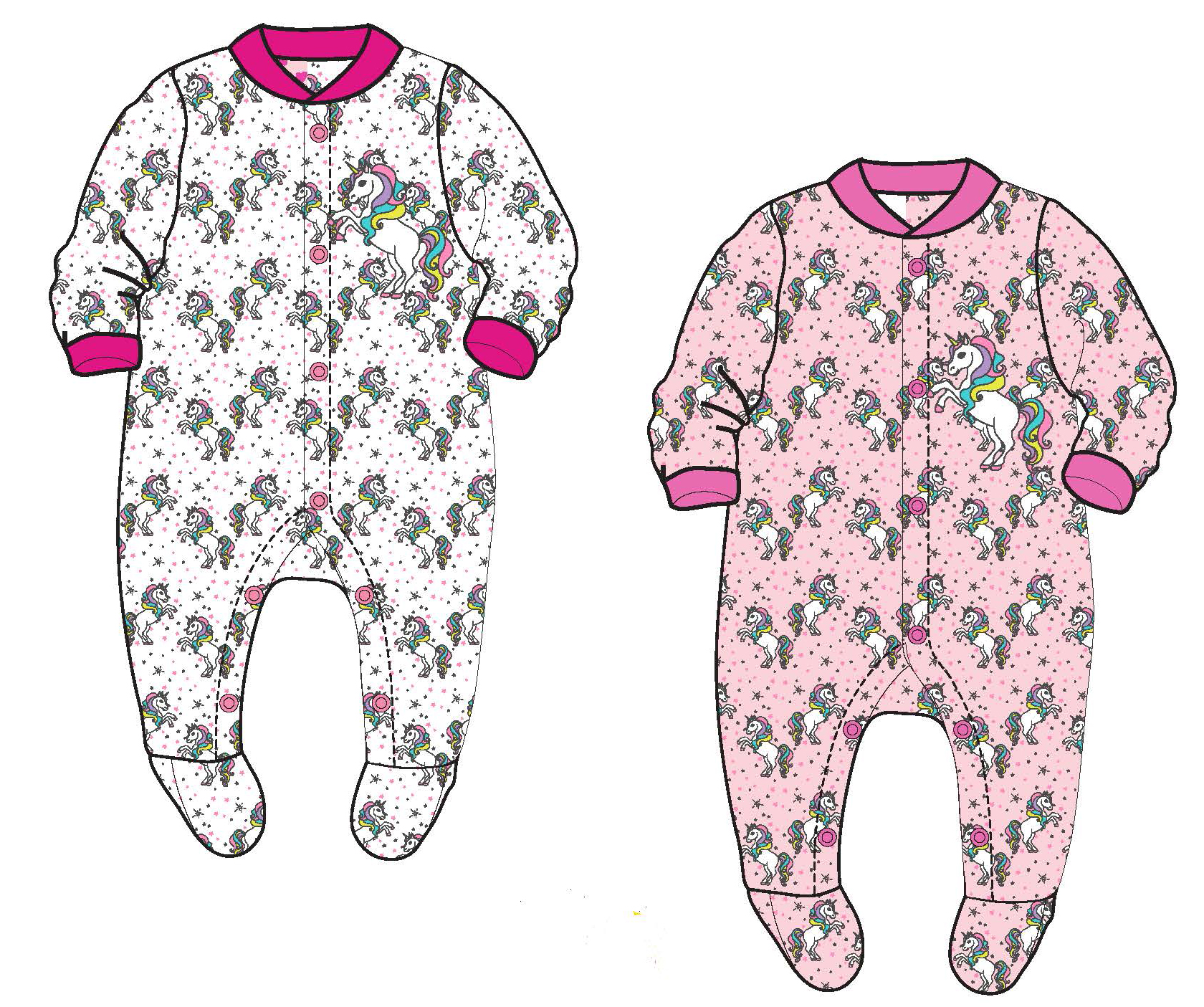 Baby Girl's Knit One-Piece Footed PAJAMAS w/ Magical Unicorn Print - Sizes 0/3M-9M