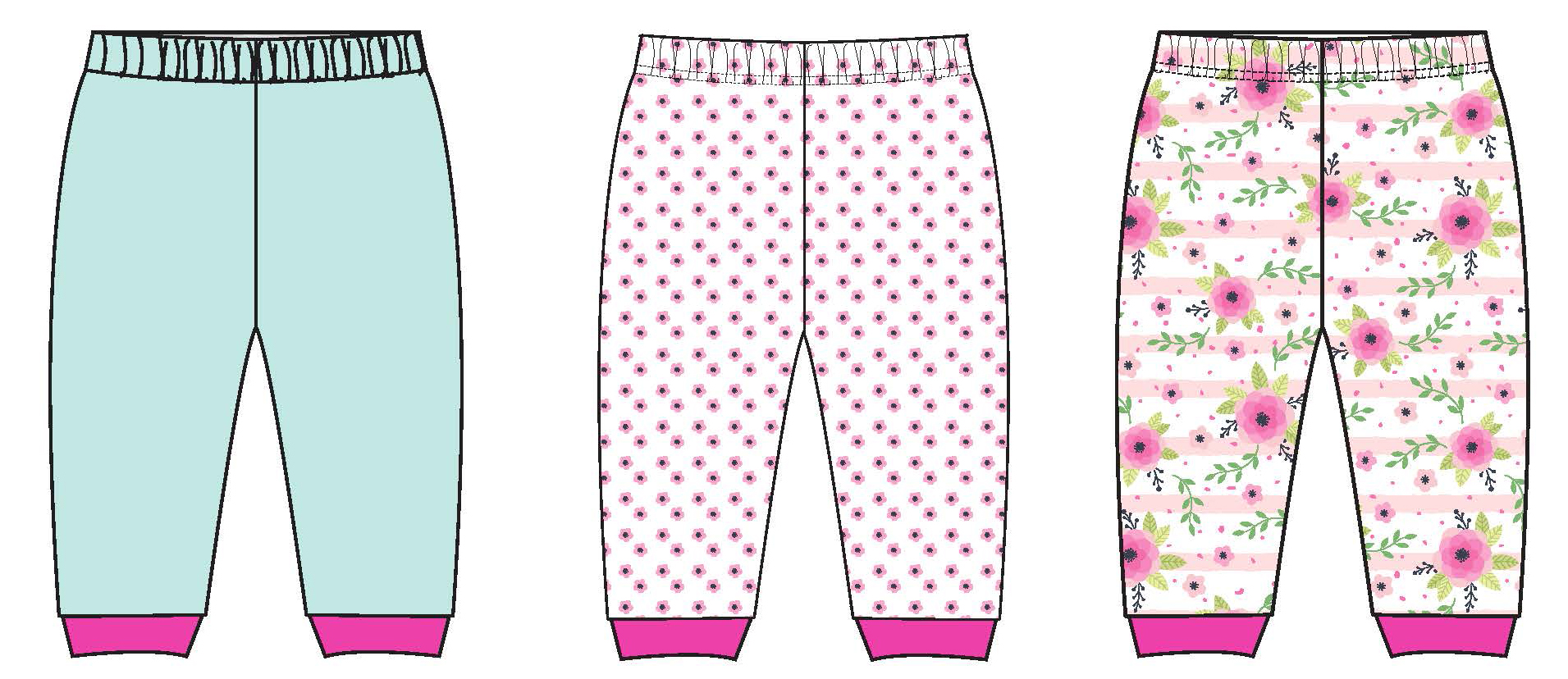 Baby Girl's Printed Pull-On PANTS w/ Fashion Flower & Solid Print -Sizes 12M-24M - 3-Pack