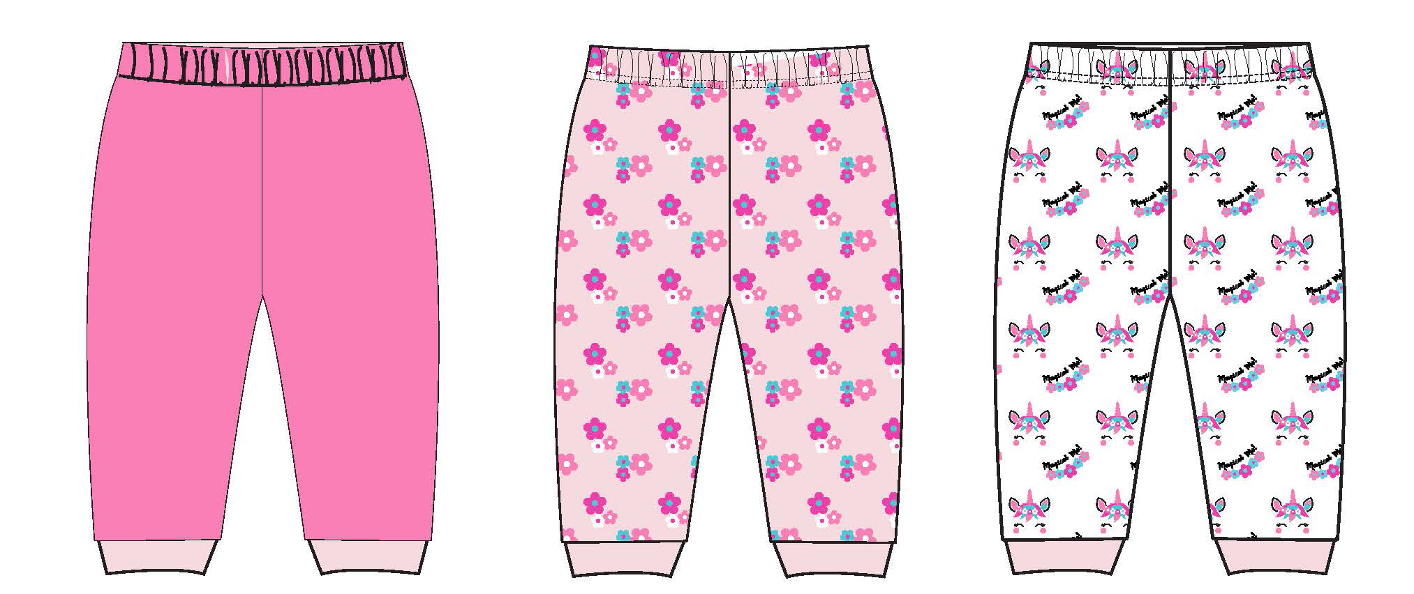 ''Baby Girl's Printed Pull-On PANTS w/ Solid, Unicorn, & Floral Print - 3-Pack''