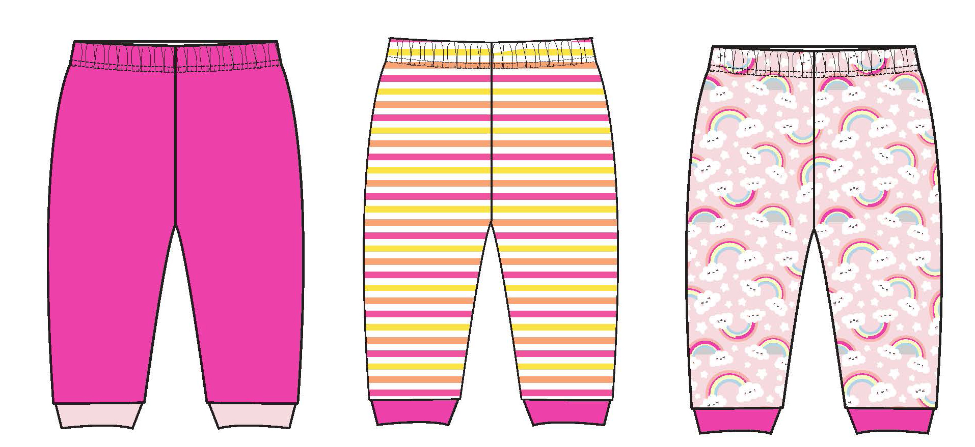 ''Baby Girl's Printed Pull-On PANTS w/ Solid, Rainbow, & Striped Print - 3-Pack''
