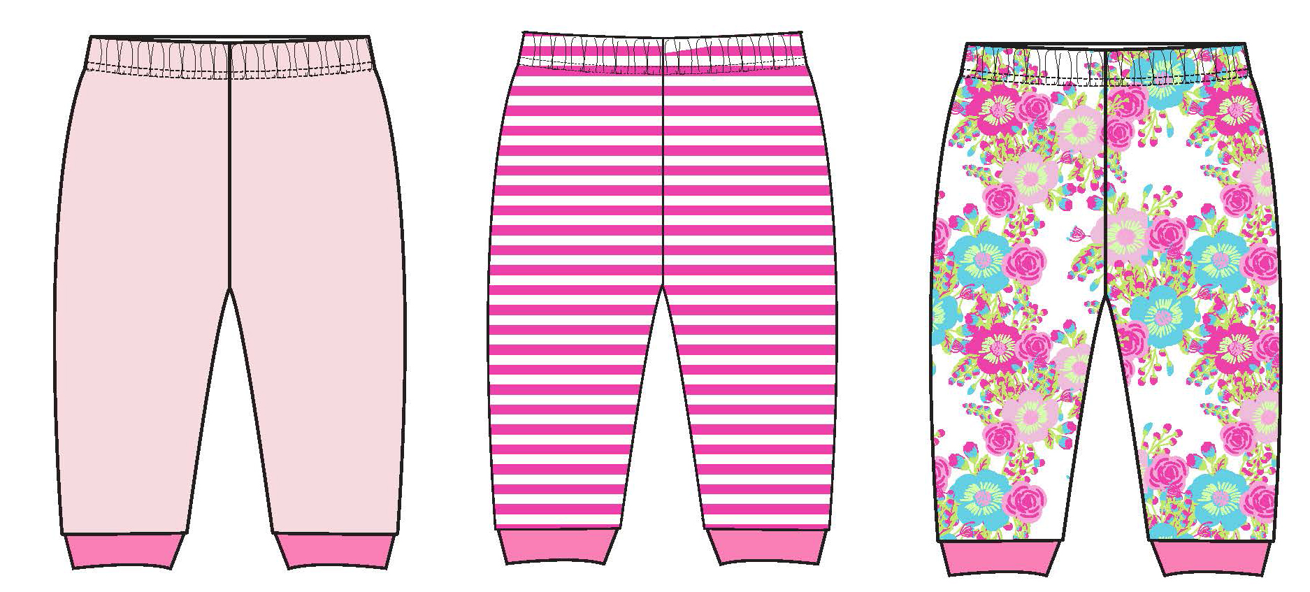 ''Baby Girl's Printed Pull-On PANTS w/ Solid, Floral, & Striped Print - 3-Pack''