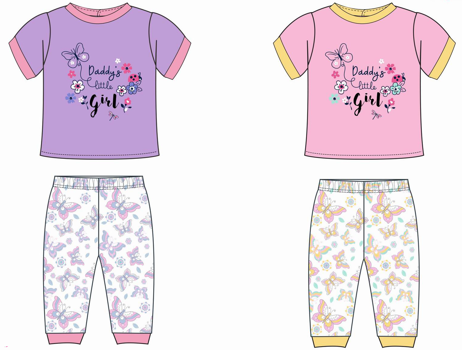 Baby Girl's 2 PC. Short-Sleeve Rib PAJAMAS Sets w/ Daddy's Little Girl Print - Sizes 12M-24M