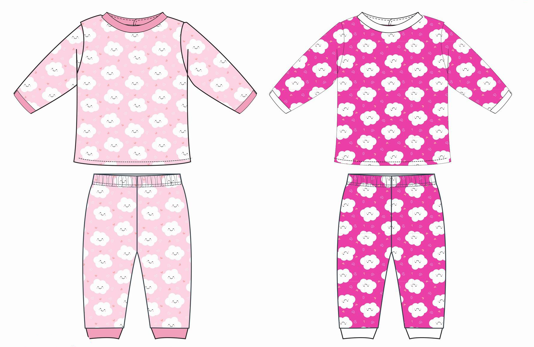 Baby Girl's 2 PC. Long-Sleeve Rib PAJAMAS Sets w/ Bedtime Cloud Print - Sizes 12M-24M