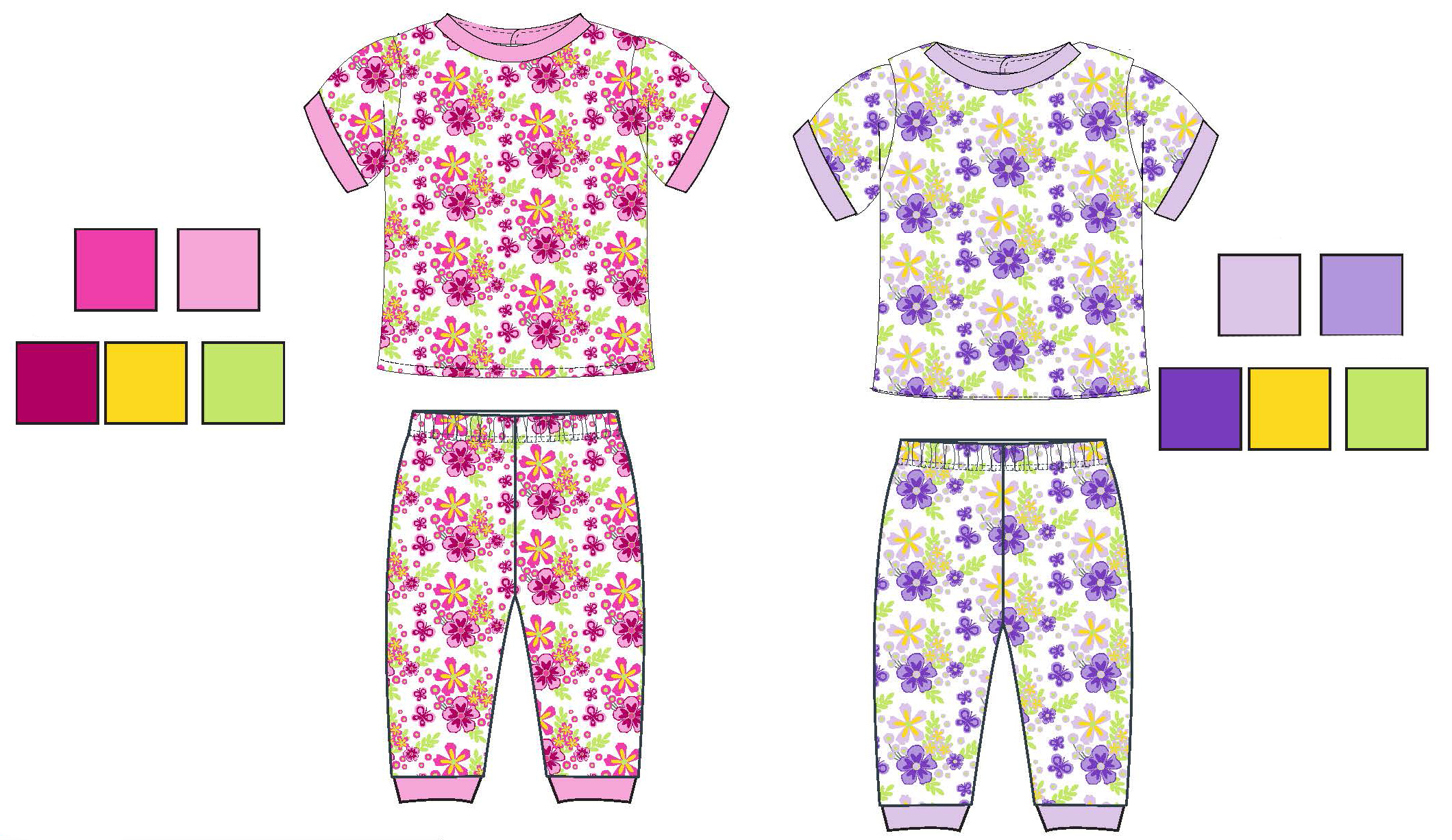 Girl's 2 PC. Short-Sleeve Rib PAJAMAS Sets w/ Floral Print - Sizes 6-10