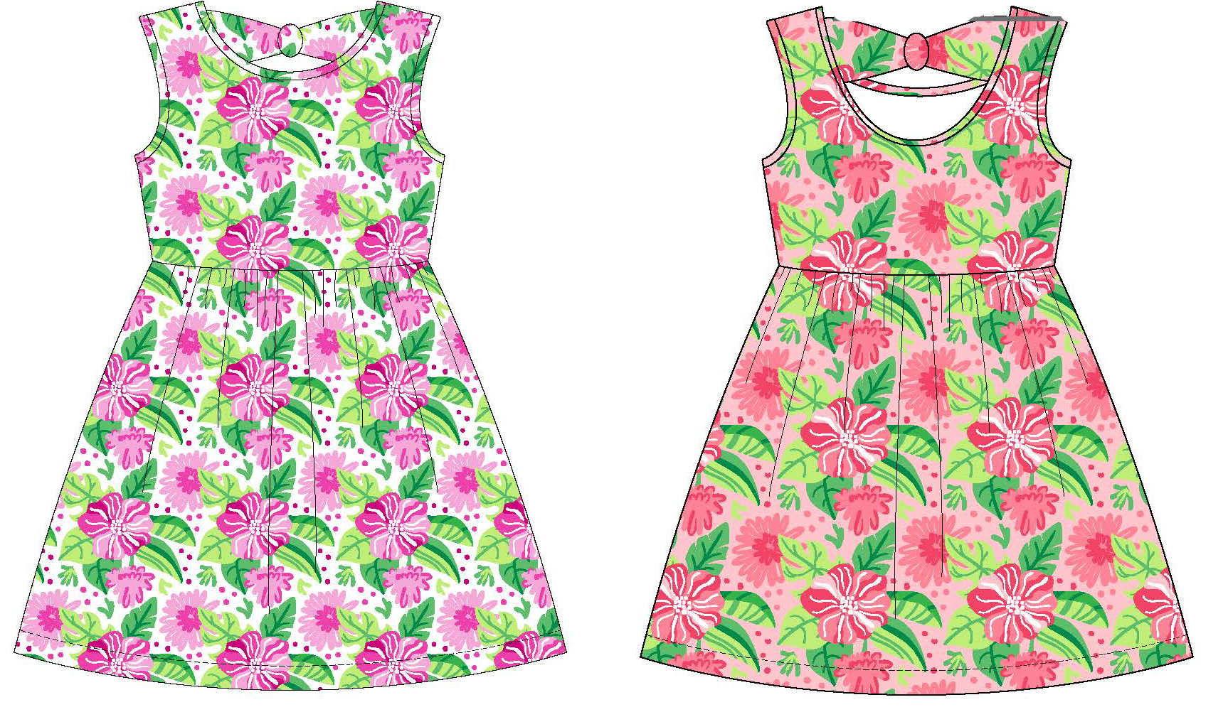 Girl's Printed Knit Sleeveless Dress w/ UNDERWEAR Panty - Tropical Floral Print - Sizes 4-6X