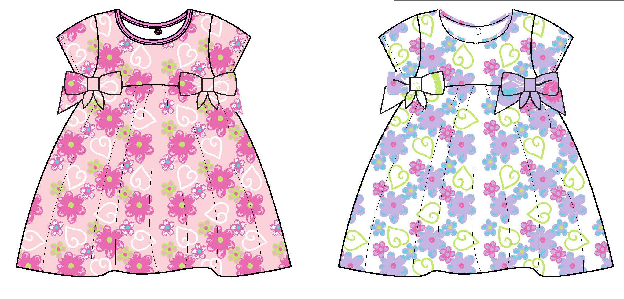 Toddler Girl's Sleeveless Knit DRESS w/ Embroidered Ribbon Bows -Flower & Heart Print - Size 2T-4T