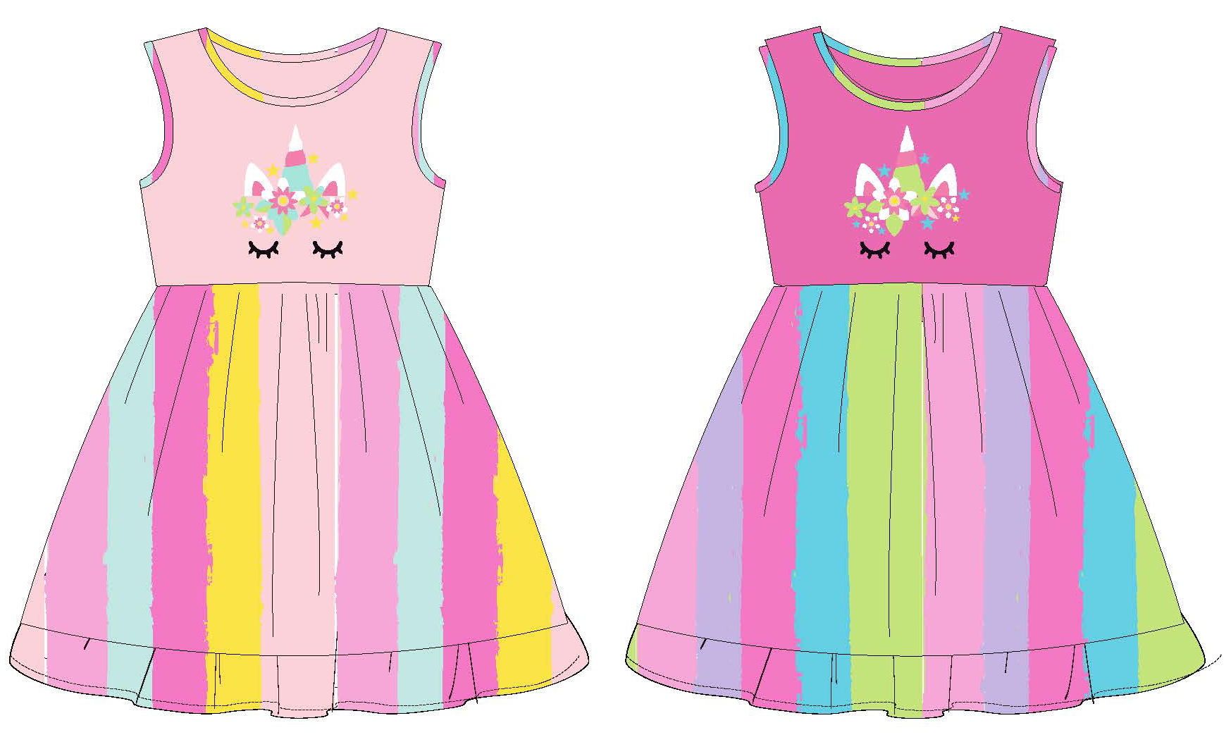 Toddler Girl's Sleeveless Rainbow Knit Dress w/ Embroidered UNICORN - Size 2T-4T