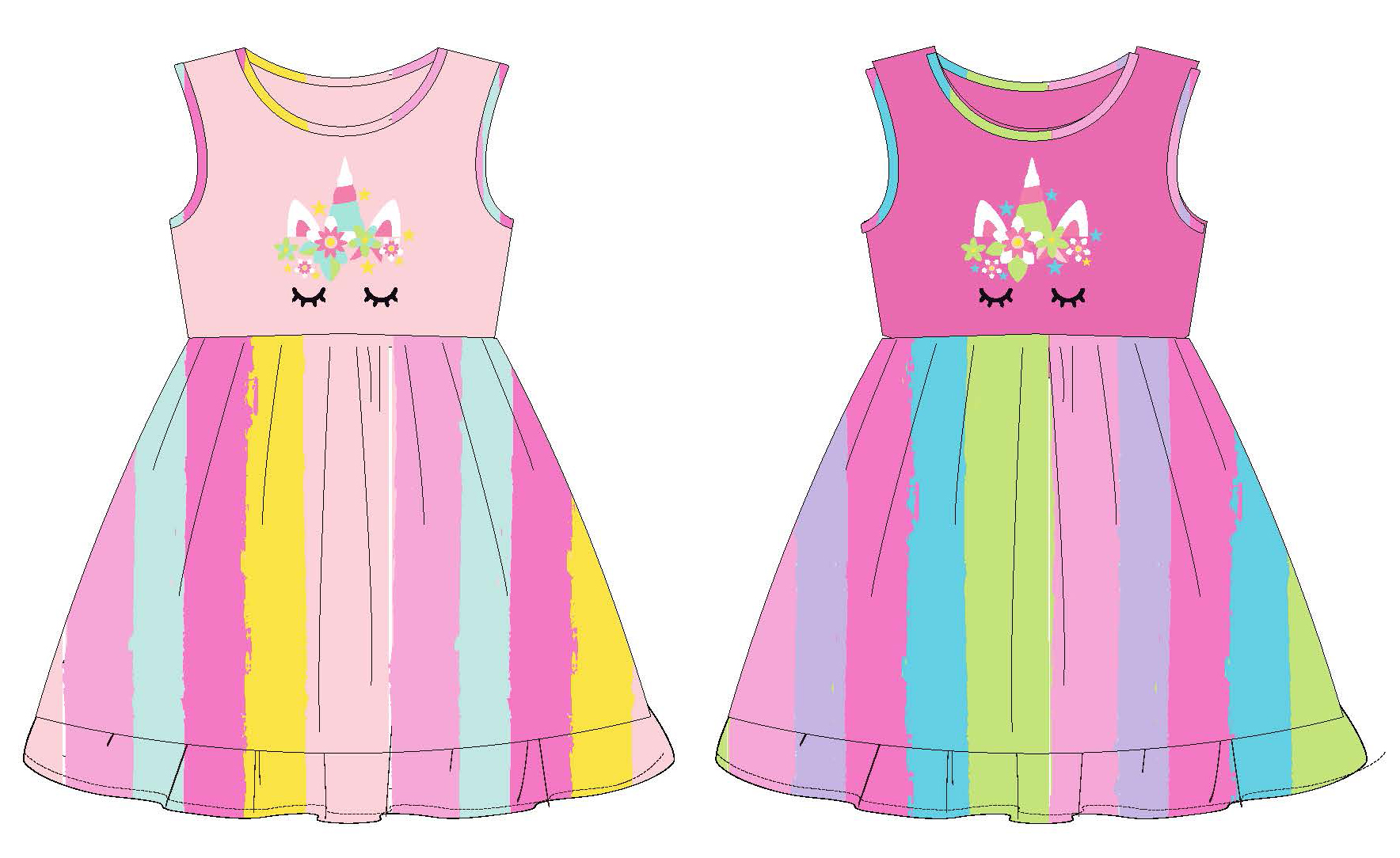 Girl's Sleeveless Rainbow Knit Dress w/ Embroidered UNICORN - Size 4-6X