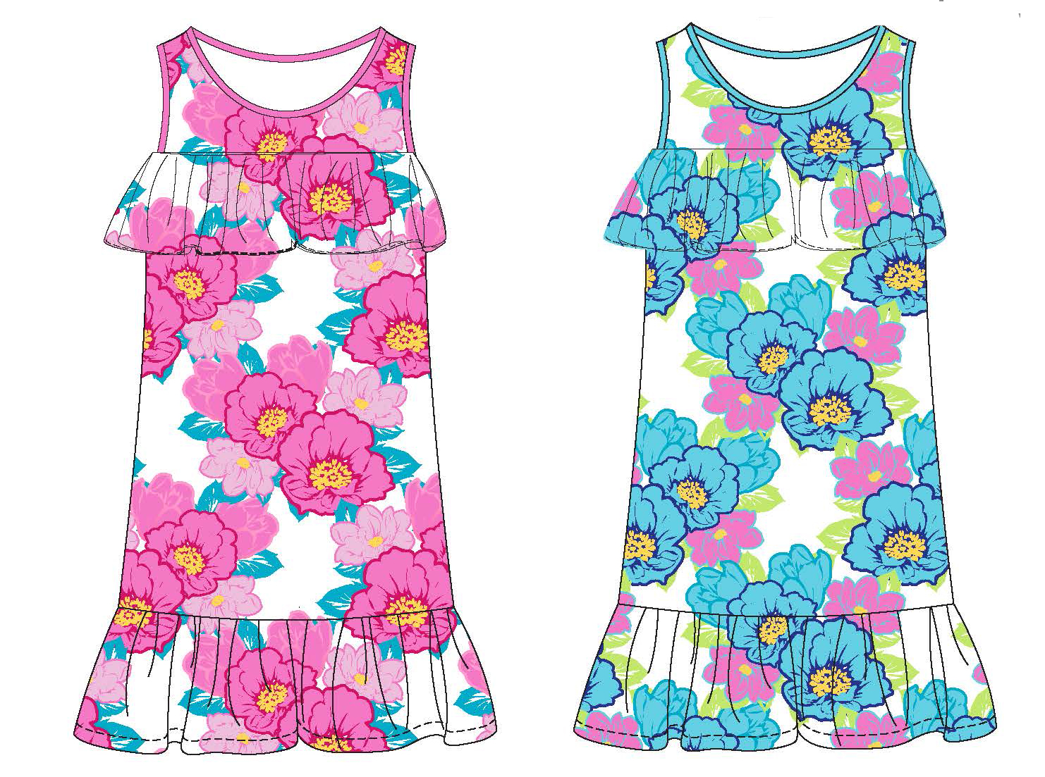 Toddler Girl's Sleeveless Knit Swing Dress w/ Hibiscus Floral Print - Size 2T-4T