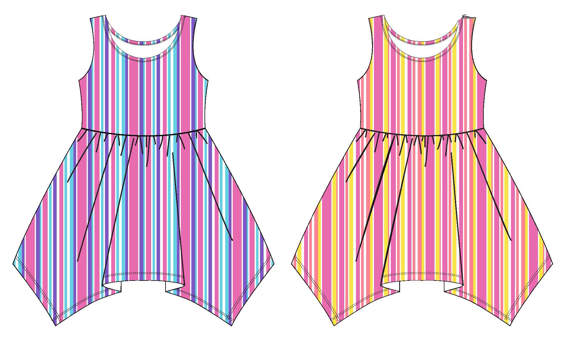 Toddler Girl's Sleeveless Knit Shirtwaist DRESS w/ Two Tone Stripes - Size 2T-4T