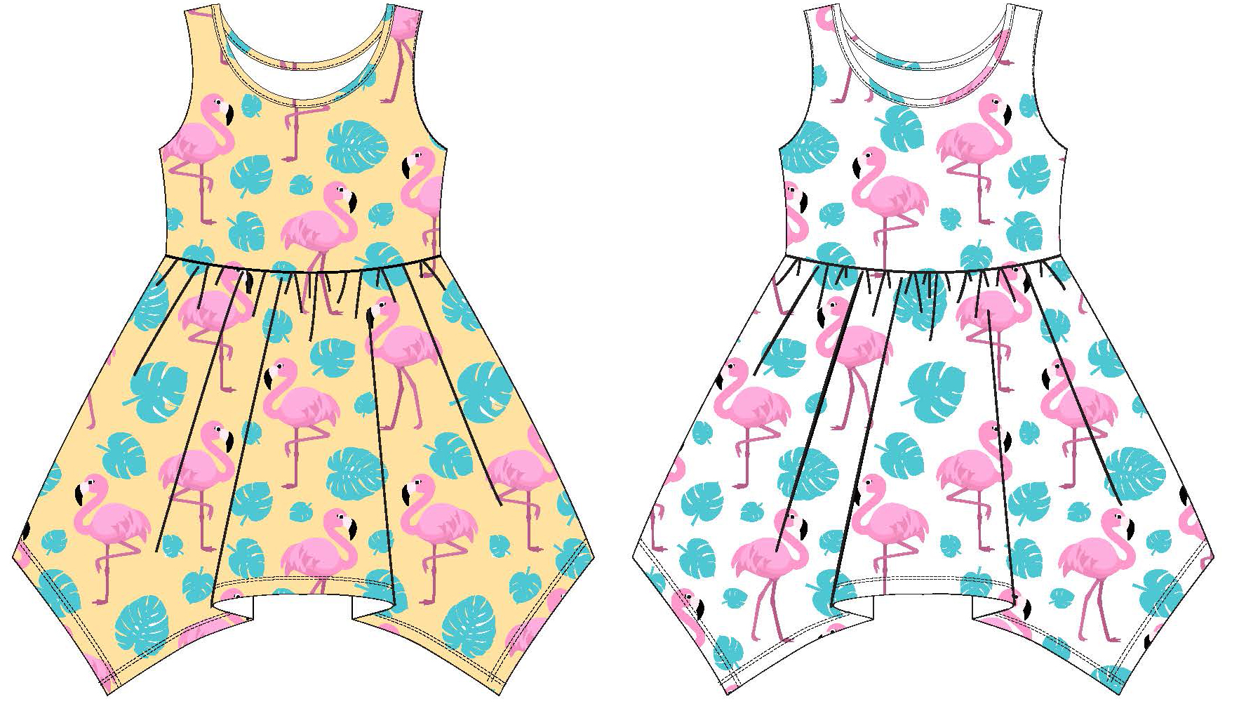 Toddler Girl's Sleeveless Knit Shirtwaist DRESS w/ Flamingo Stripes - Size 2T-4T