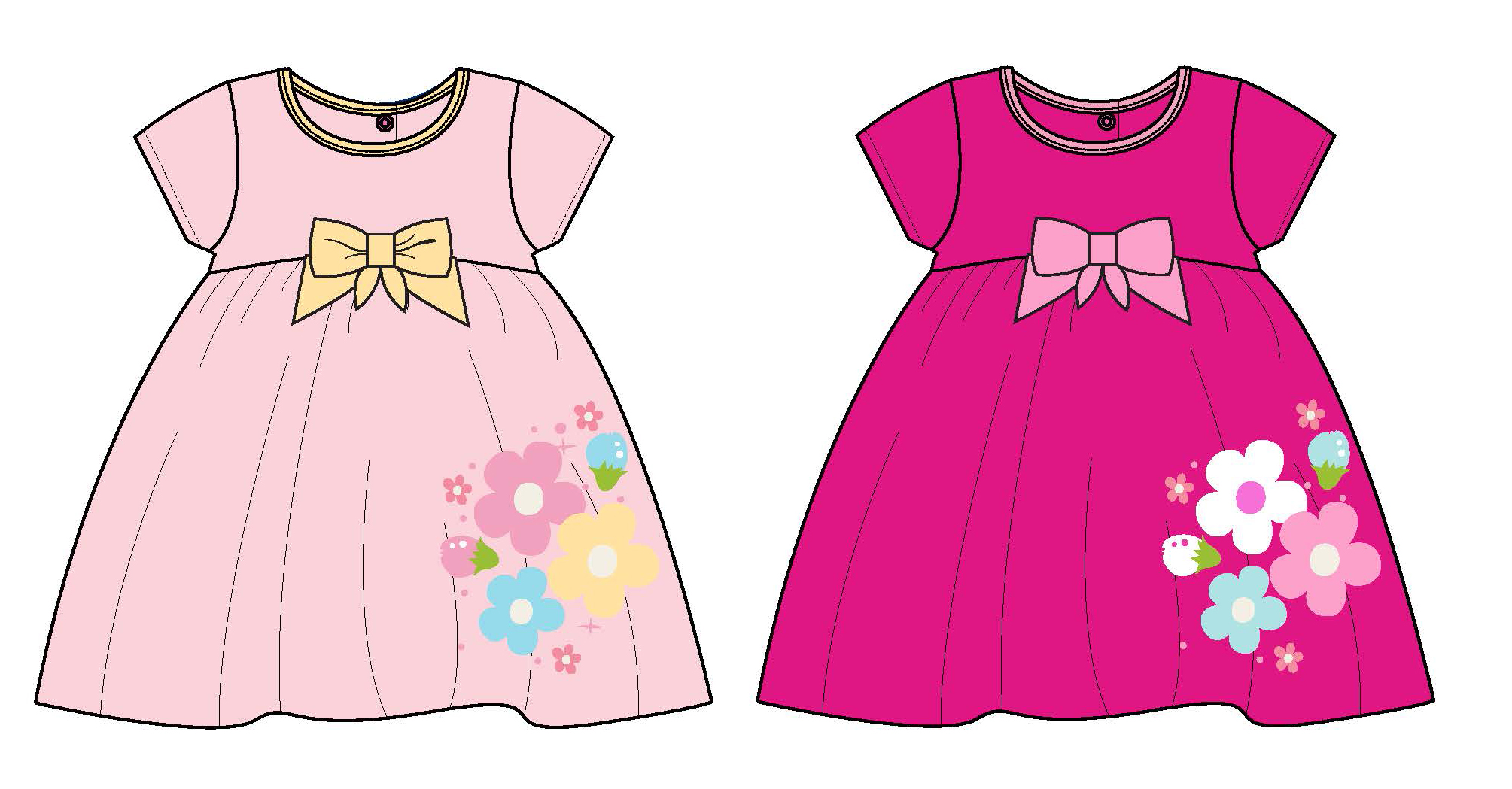 Toddler Girl's Short-Sleeve Knit DRESS w/ Ribbon Bow Embellishment - Floral Print - Size 2T-4T