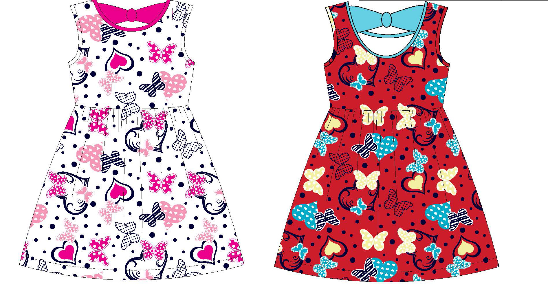 Girl's Sleeveless Knit Swing DRESS w/ Butterfly & Heart Print - Size 4-6X