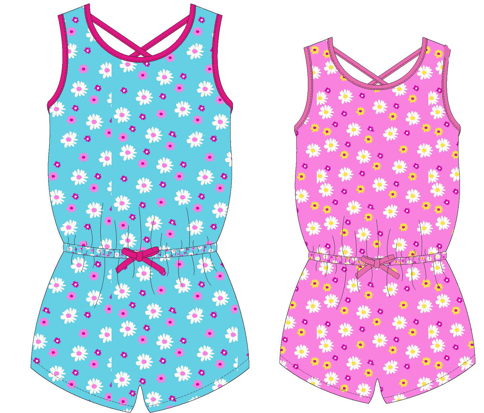 Toddler Girl's Printed Knit Romper DRESS w/ Spring Daisy & Floral Print - Size 2T-4T