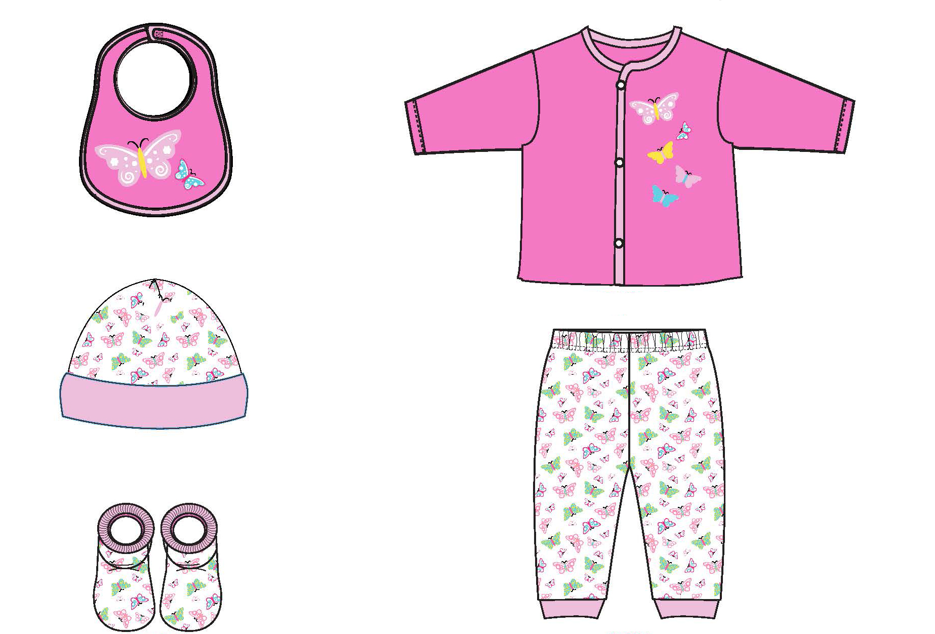 5 PC. Baby Girl's Printed Cardigan & Apparel Sets w/ Butterfly Print