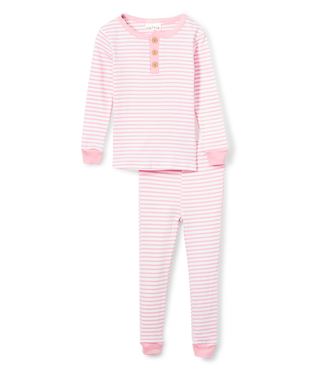 Toddler Girl's 2 PC. Long-Sleeve SHIRT & Striped Pajama Pants Sets - Light Pink - Sizes 2T-4T
