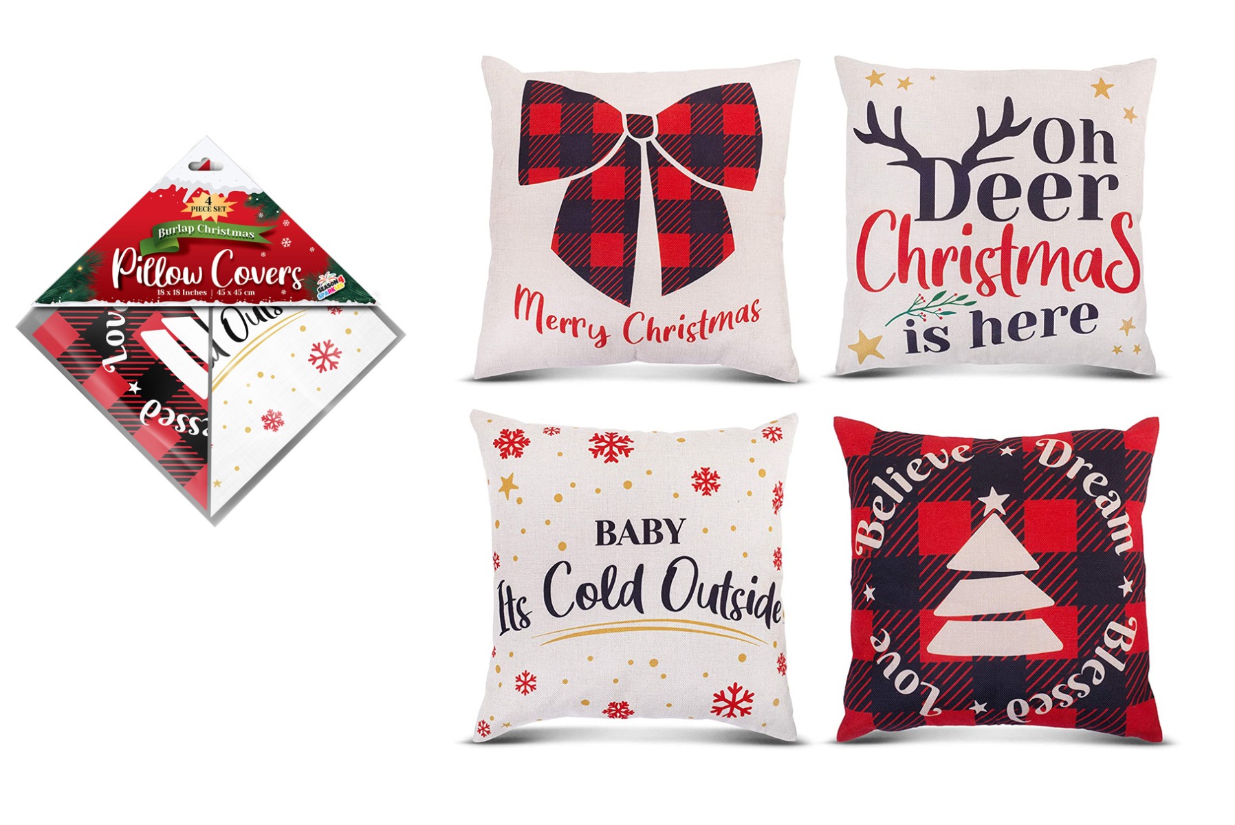 Christmas Printed PILLOW Covers - 4-Pack