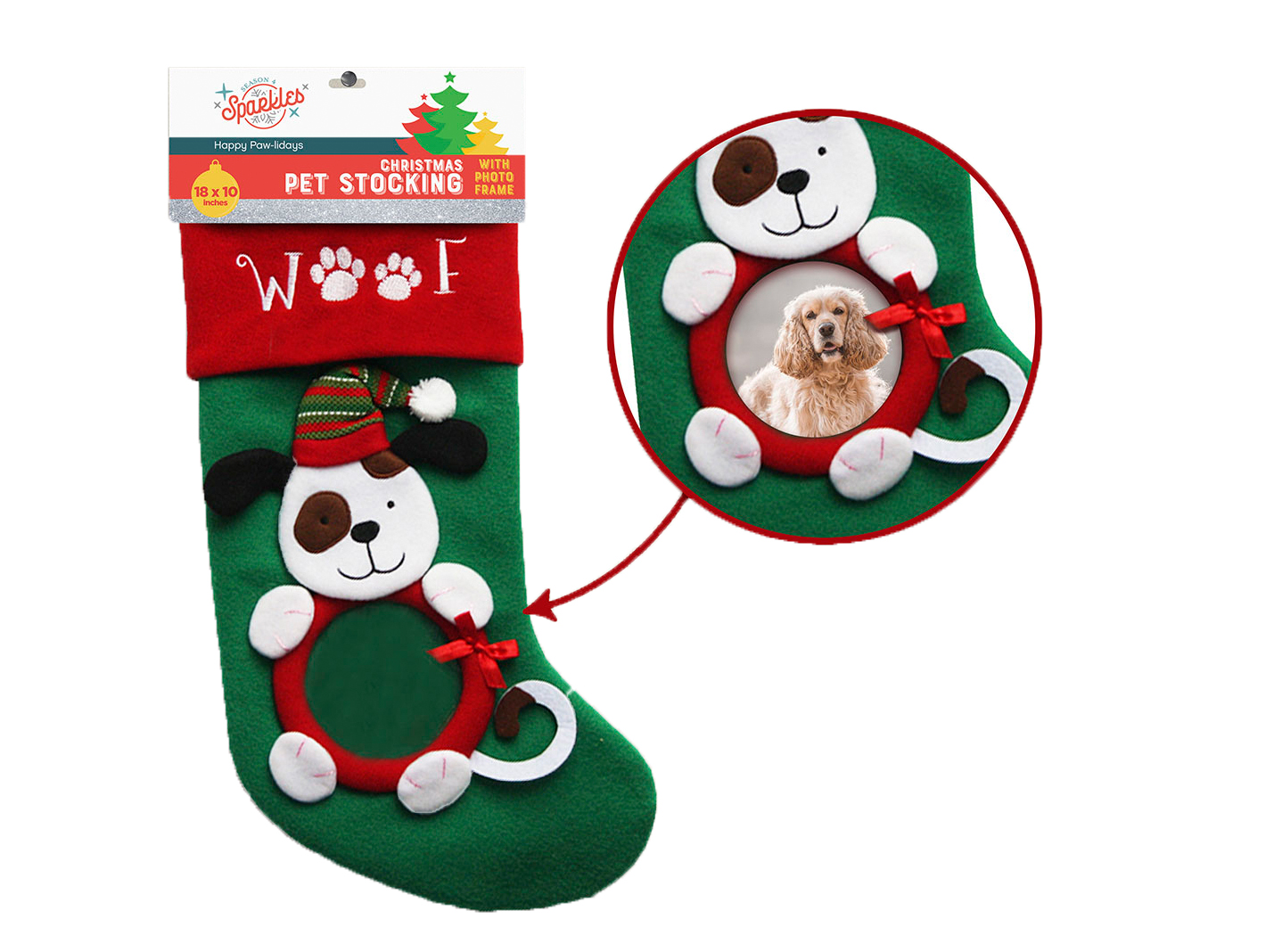 Embroidered Pet Dog Christmas Stocking w/ Photo FRAME Holder