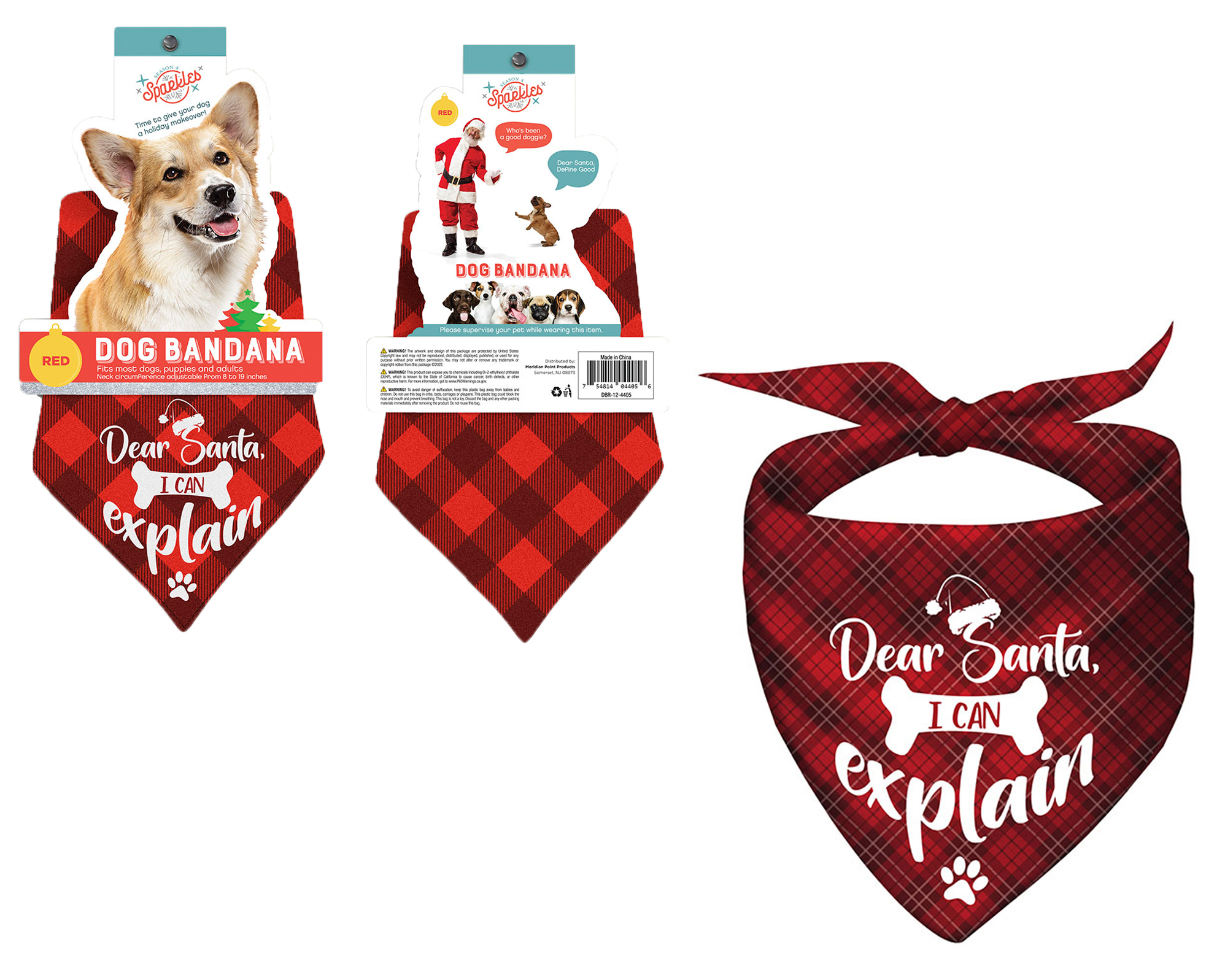 Christmas Printed Plaid Dog & Puppy BANDANAs - Red