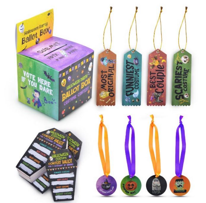 ''HALLOWEEN Party Costume Contest Set w/ Ballot Box, Voting Cards, & Awards''