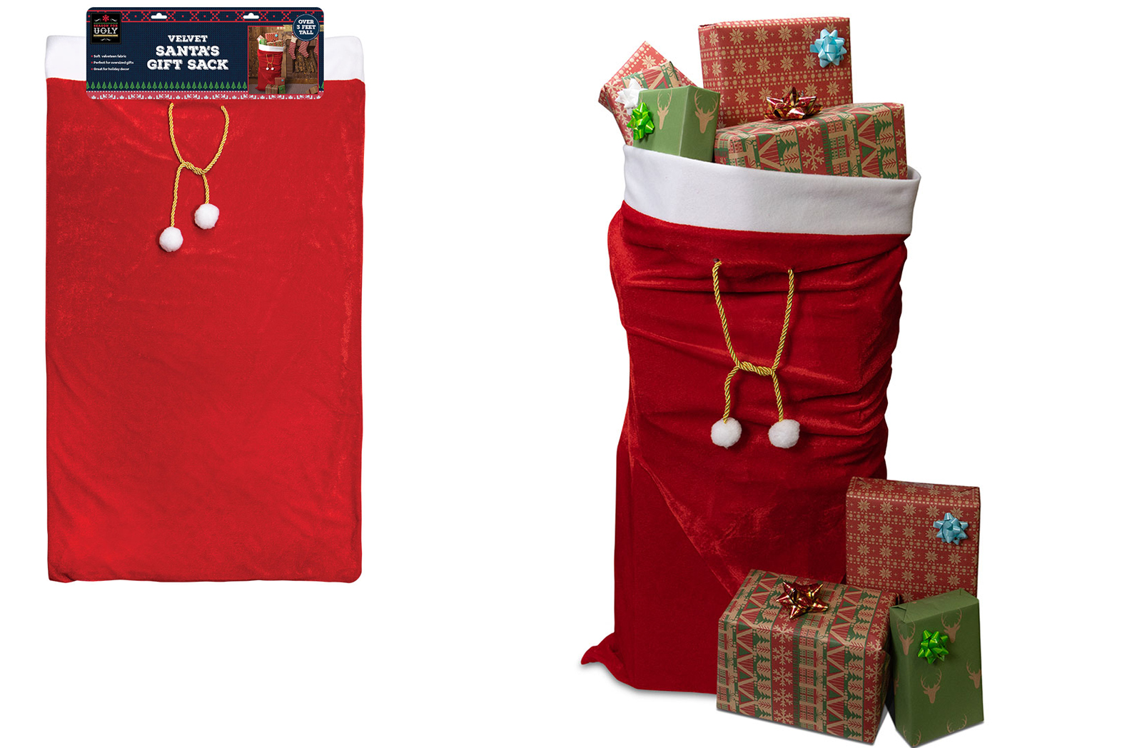 Velvet Santa Gift Sacks w/ Cord Drawstring