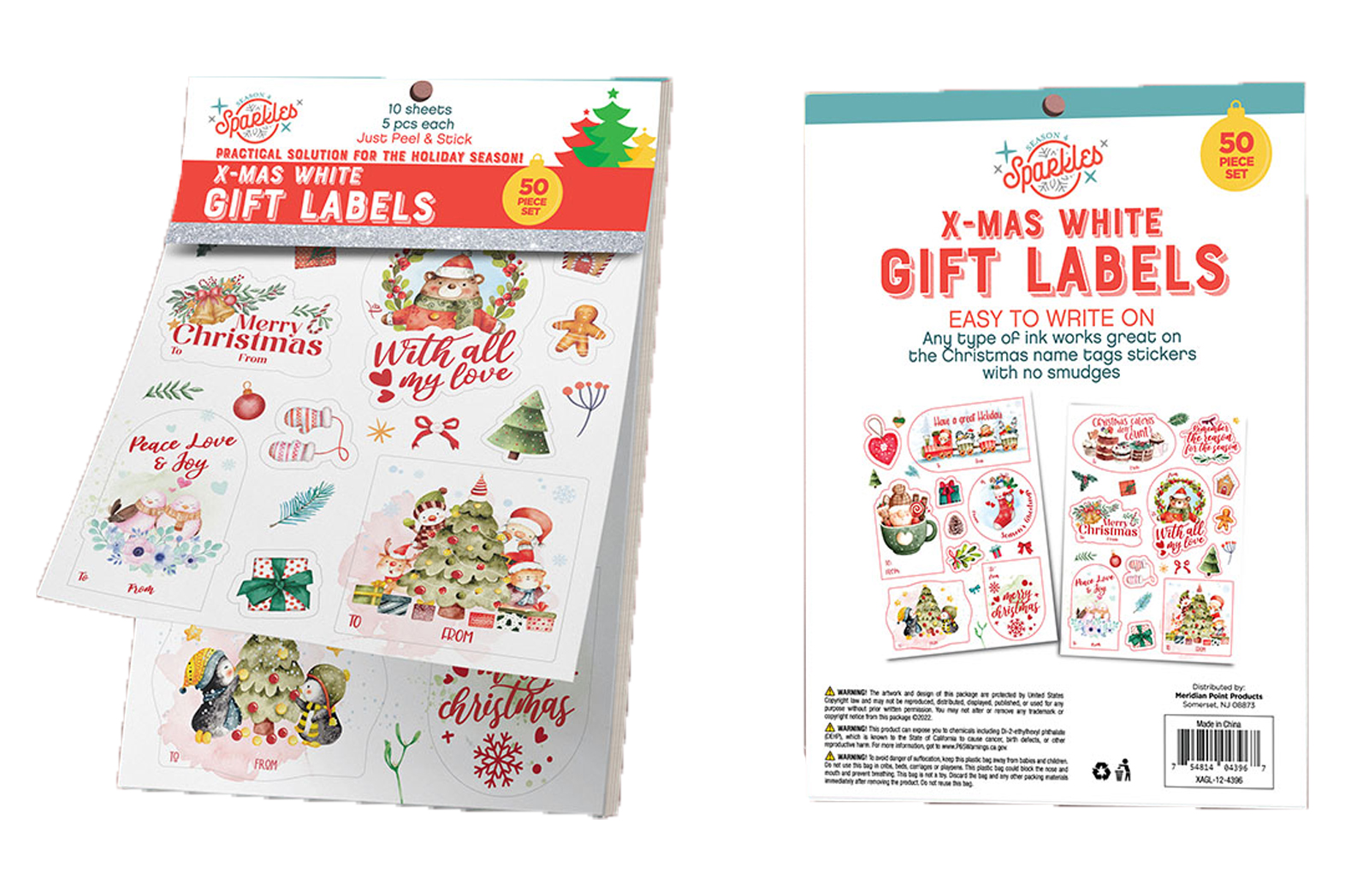 50-Piece Christmas Printed Sticker SHEETS