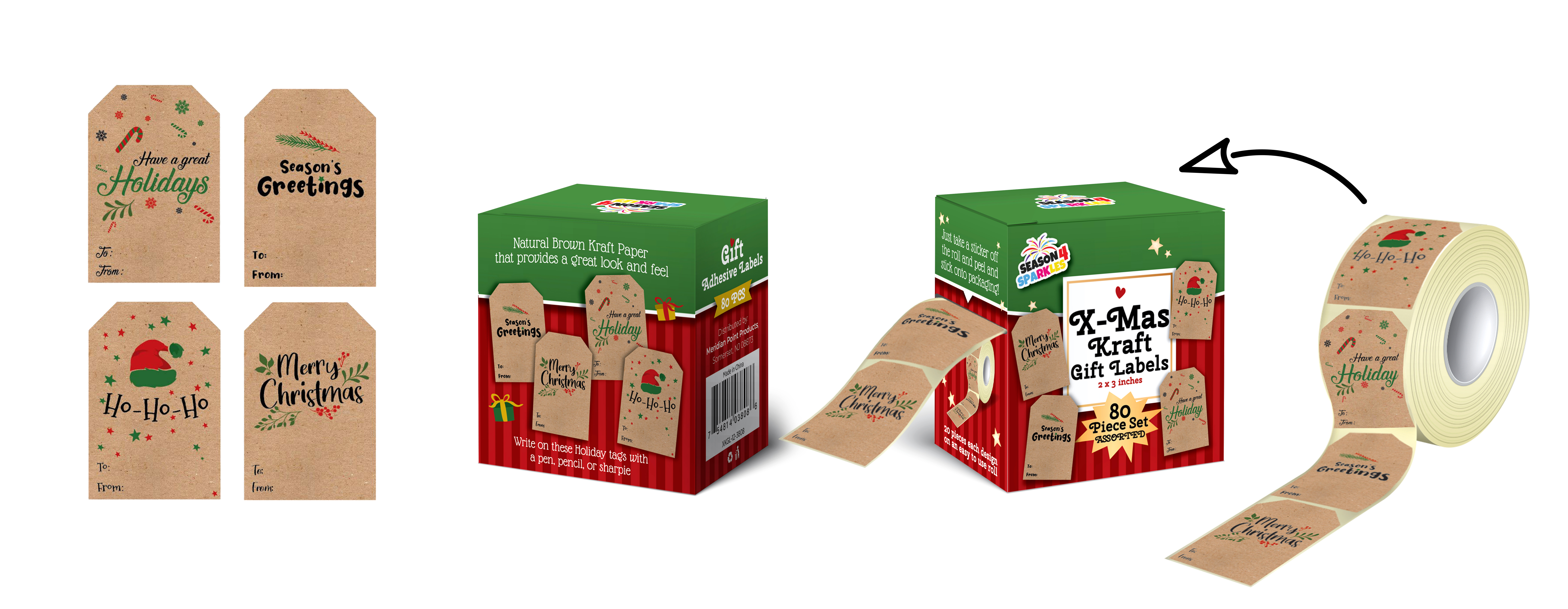80-Piece Adhesive Kraft CHRISTMAS Gift Sticker Labels