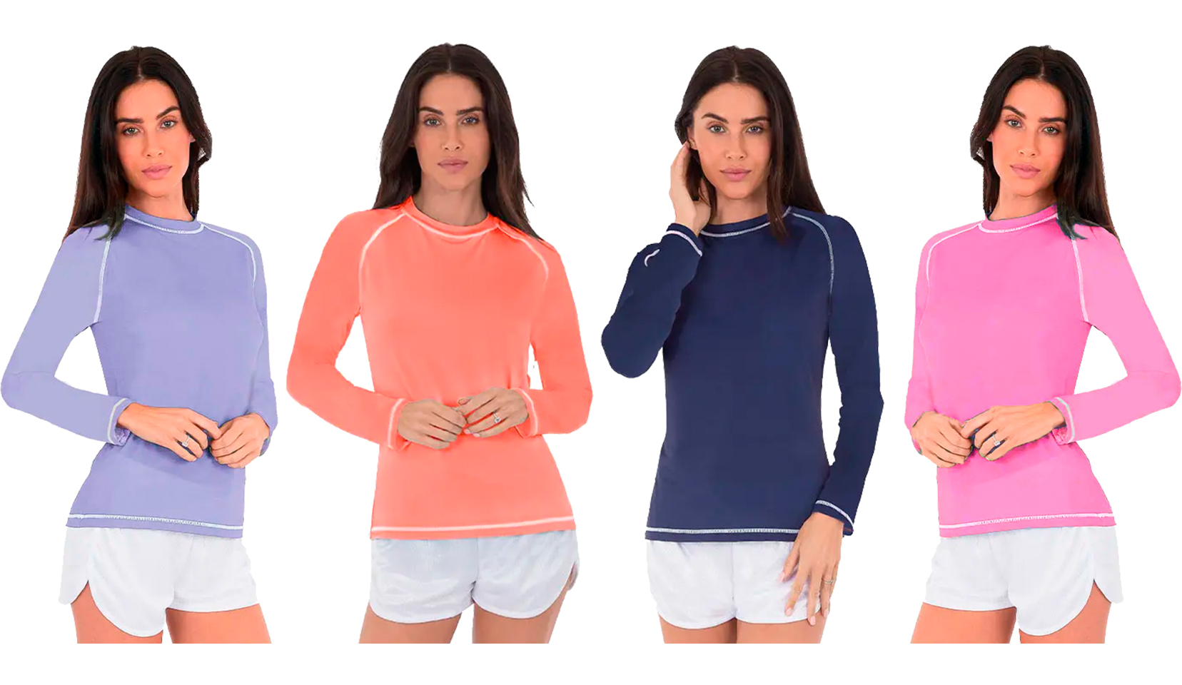 Women's Long Sleeved Rash Guards w/ Two Tone Seam Trim - Assorted Colors - Sizes Small-XL